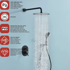 Poalgi Ensemble de douche encastré mécanique 2 voies SKY BATH noir mat PVD Inox S304 série SOUL