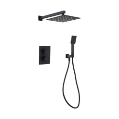 Poalgi Ensemble de douche encastré thermostatique 2 voies SKY BATH noir mat PVD série ETERNITY* Colonne De Douche Encastrable