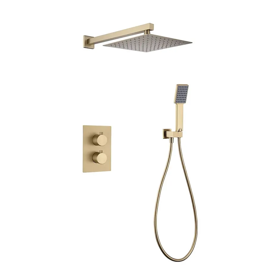 Poalgi Ensemble de douche encastré thermostatique 2 voies SKY BATH or brossé PVD série ETERNITY