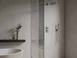 Vente-unique Ensemble de douche encastrable avec mitigeur thermostatique - Couleur nickel brossé - TIMAVO