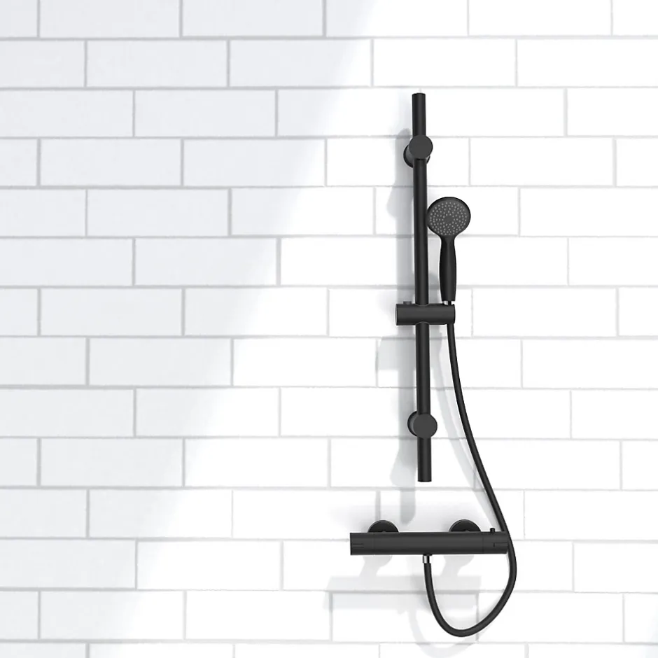 Essebagno Ensemble de douche noir 3 pièces Color* Pommeau De Douche, Flexible Et Barre De Douche