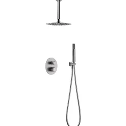 Imex Products Ensemble de douche Plafond TOUCHER à encastrer - Mitigeur thermostatique Nickel brossé Ensemble encastré douchette + tête de douc* Colonne De Douche Encastrable