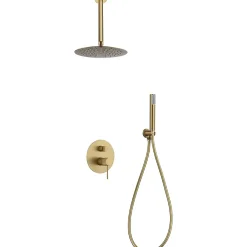 Imex Products Ensemble de douche Plafond TOUCHER à encastrer - Mitigeur monocommande Or brossé Ensemble encastré douchette + tête de douche* Colonne De Douche Encastrable
