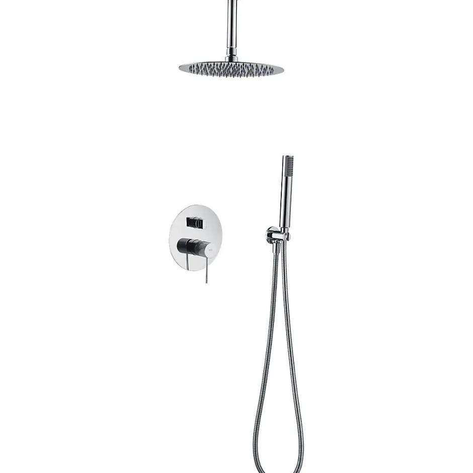 Imex Products Ensemble de douche Plafond TOUCHER à encastrer - Mitigeur monocommande Chromé Brillant Ensemble encastré douchette + tête de douc