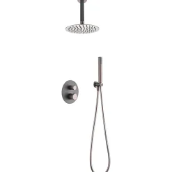 Imex Products Ensemble de douche Plafond TOUCHER à encastrer - Mitigeur thermostatique Gris mat - Champagne Ensemble encastré douchette + tête