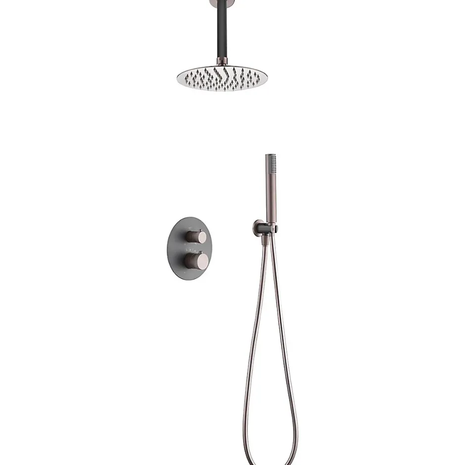 Imex Products Ensemble de douche Plafond TOUCHER à encastrer - Mitigeur thermostatique Gris mat - Champagne Ensemble encastré douchette + tête
