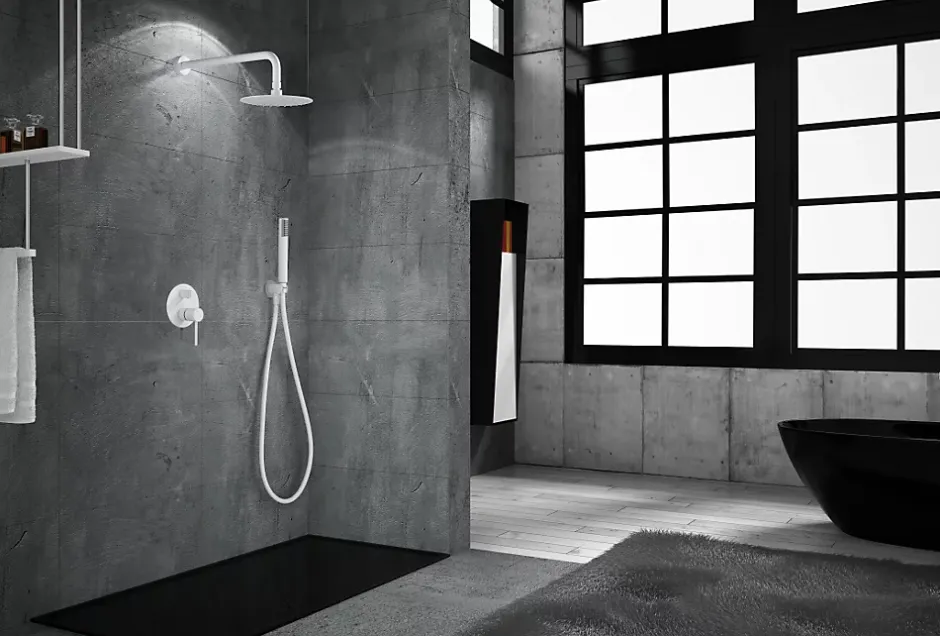 Imex Products Ensemble de douche STICK à encastrer - mitigeur monocommande Blanc (mat) Ensemble encastré douchette + tête de douche* Colonne De Douche Encastrable