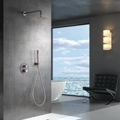 Imex Products Ensemble de douche TOUCHER à encastrer - Mitigeur thermostatique Gris mat - Champagne Ensemble encastré douchette + tête de douch* Colonne De Douche Encastrable
