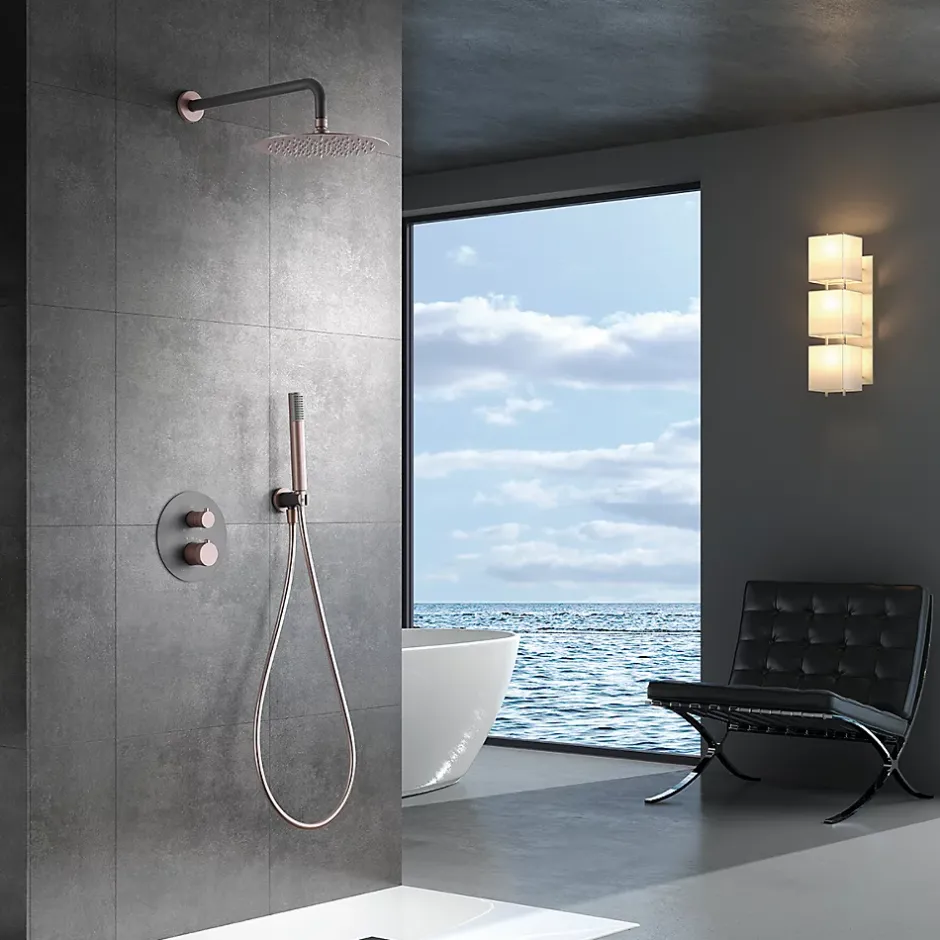 Imex Products Ensemble de douche TOUCHER à encastrer - Mitigeur thermostatique Gris mat - Champagne Ensemble encastré douchette + tête de douch* Colonne De Douche Encastrable