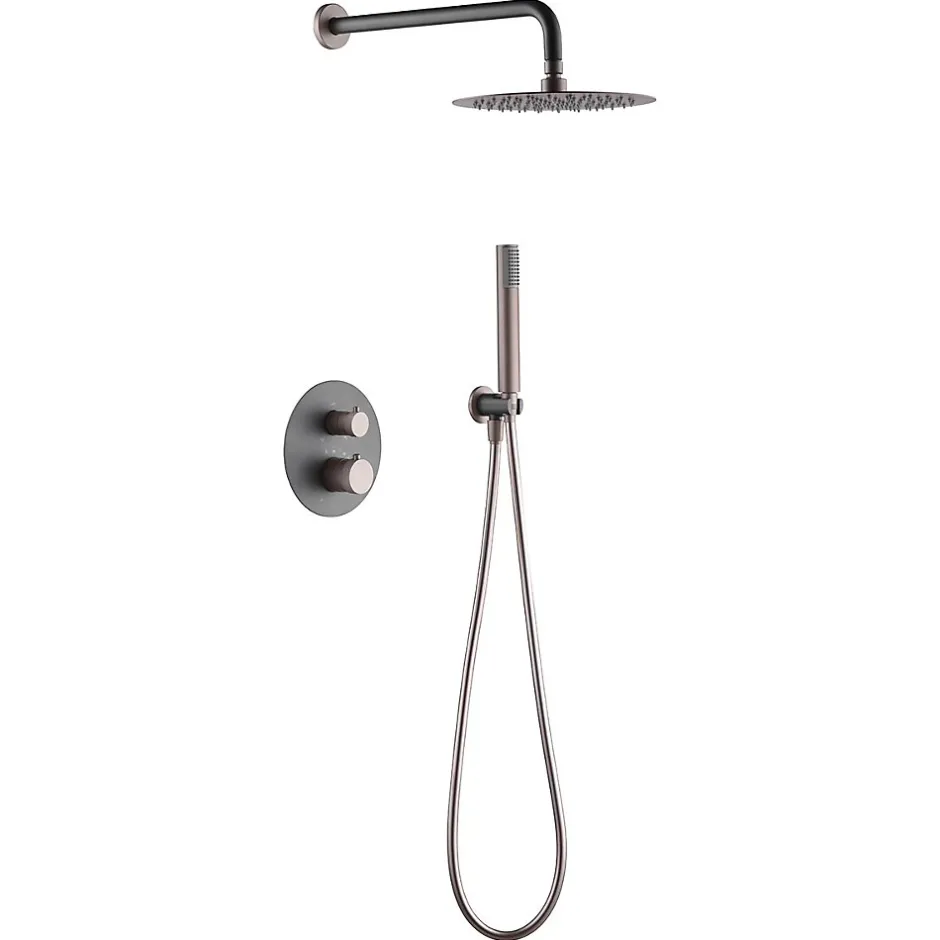 Imex Products Ensemble de douche TOUCHER à encastrer - Mitigeur thermostatique Gris mat - Champagne Ensemble encastré douchette + tête de douch* Colonne De Douche Encastrable