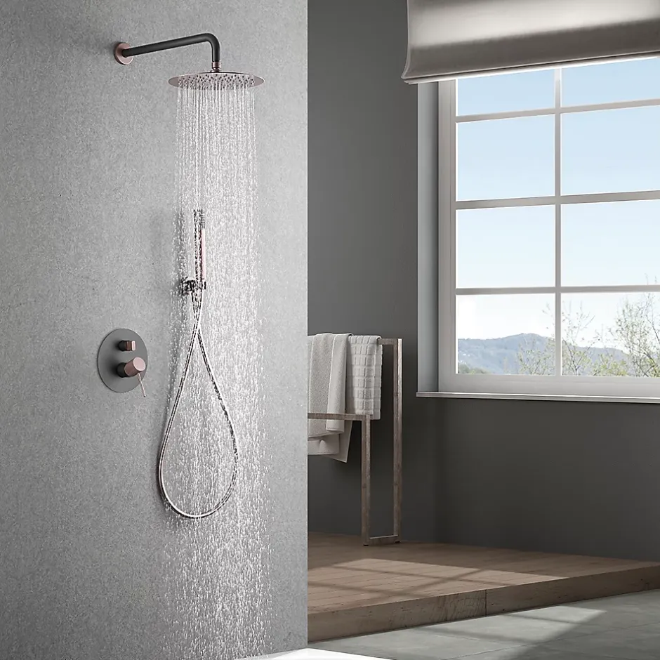 Imex Products Ensemble de douche TOUCHER à encastrer - Mitigeur monocommande Gris mat - Champagne Ensemble encastré douchette + tête de douche* Colonne De Douche Encastrable