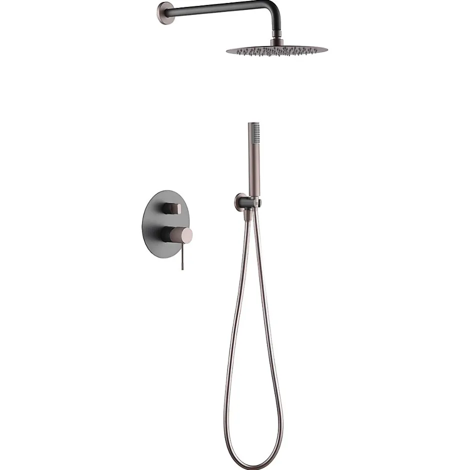 Imex Products Ensemble de douche TOUCHER à encastrer - Mitigeur monocommande Gris mat - Champagne Ensemble encastré douchette + tête de douche* Colonne De Douche Encastrable