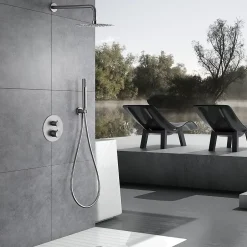 Imex Products Ensemble de douche TOUCHER à encastrer - Mitigeur thermostatique Nickel brossé Ensemble encastré douchette + tête de douche