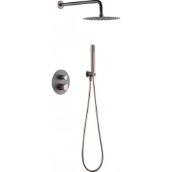Imex Products Ensemble de douche TOUCHER à encastrer - Mitigeur thermostatique Nickel brossé Ensemble encastré douchette + tête de douche
