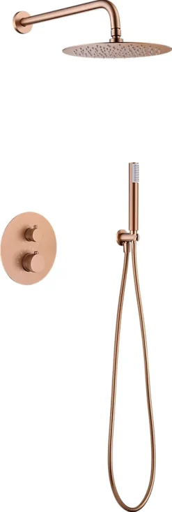 Imex Products Ensemble de douche TOUCHER à encastrer - Mitigeur thermostatique Or rose brossé Ensemble encastré douchette + tête de douche* Colonne De Douche Encastrable