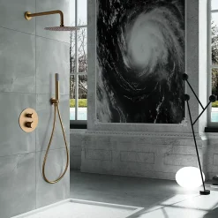 Imex Products Ensemble de douche TOUCHER à encastrer - Mitigeur thermostatique Or brossé Ensemble encastré douchette + tête de douche* Colonne De Douche Encastrable