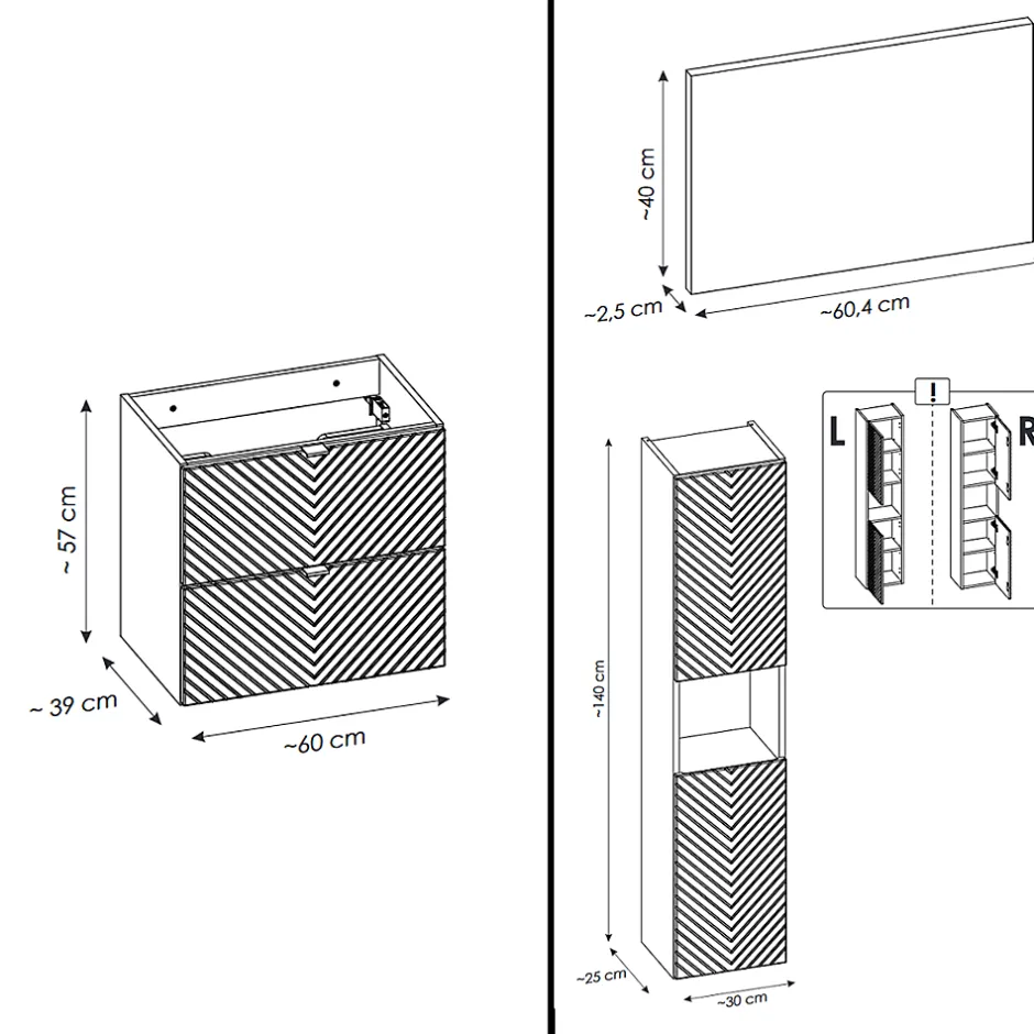 Otitec Ensemble de meuble de salle de bain - 60 cm - avec plan - avec colonne - 2 tiroirs - DANO* Meuble Sous Lavabo