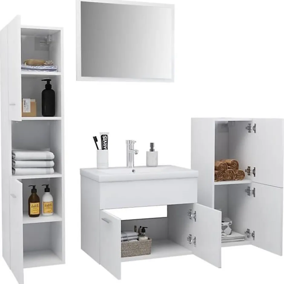 Vidaxl Ensemble de meubles de salle de bain - - 3070910 - Blanc - Bois d'ingénierie - Rangement spacieux* Ensemble Meuble De Salle De Bains