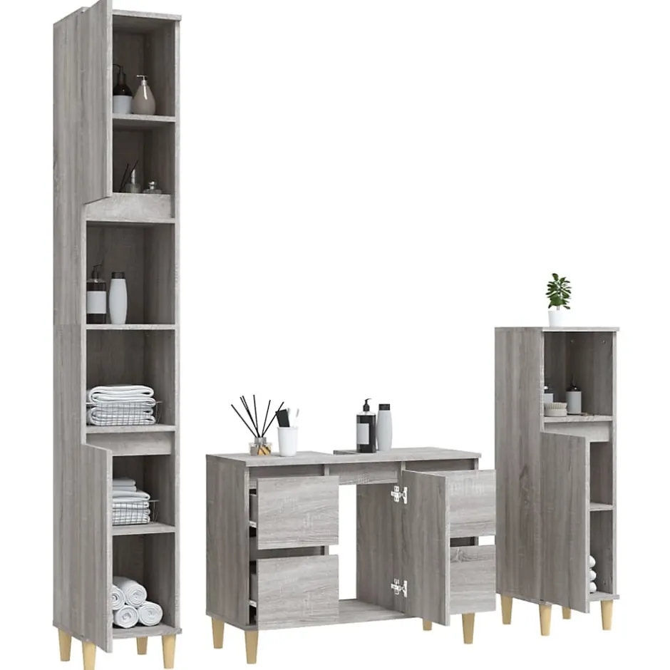 Vidaxl Ensemble de meubles de salle de bain 3 pcs Sonoma gris