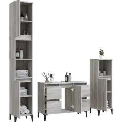 Vidaxl Ensemble de meubles de salle de bain 3 pcs Sonoma gris