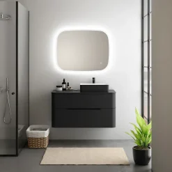 Ensemble de salle de bains L.104 cm meuble sous vasque version droite + plan de toilette noir mat, Alba* Meuble Buanderie