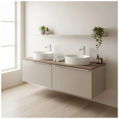 Meublorama Ensemble de salle de bain VANTA taupe : meuble sous vasque 160cm et plan vasque* Meuble Sous-Vasque