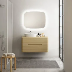 Ensemble de salle de bains L.104 cm meuble sous vasque version gauche + plan de toilette décor chêne clair, Alba* Meuble Buanderie