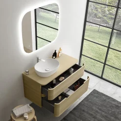 Ensemble de salle de bains L.104 cm meuble sous vasque version gauche + plan de toilette décor chêne clair, Alba* Meuble Buanderie