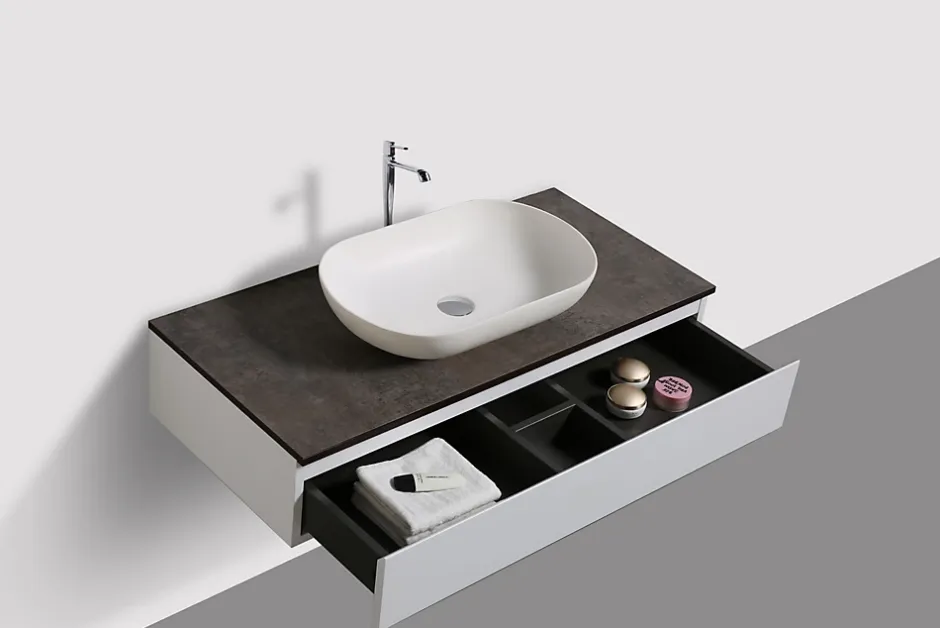 Bernstein Ensemble de salle de bain Vision 1000 blanc mat - Avec armoire de toilette, Sans cache, Sans vasque à poser