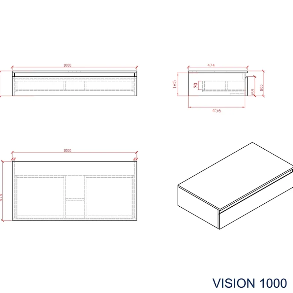 Bernstein Ensemble de salle de bain Vision 1000 blanc mat - Avec armoire de toilette, Sans cache, Sans vasque à poser