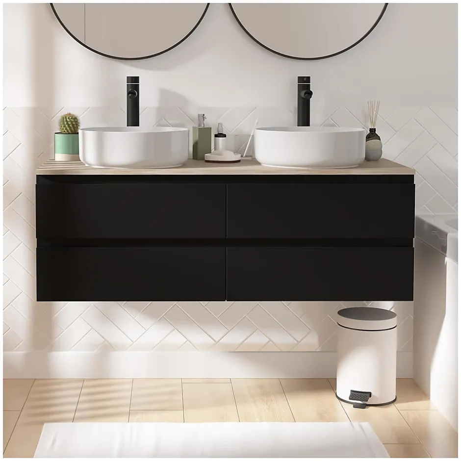 Mob-In Ensemble double vasque suspendu SORRENTO avec vasques et robinets 120 cm* Ensemble Meuble De Salle De Bains
