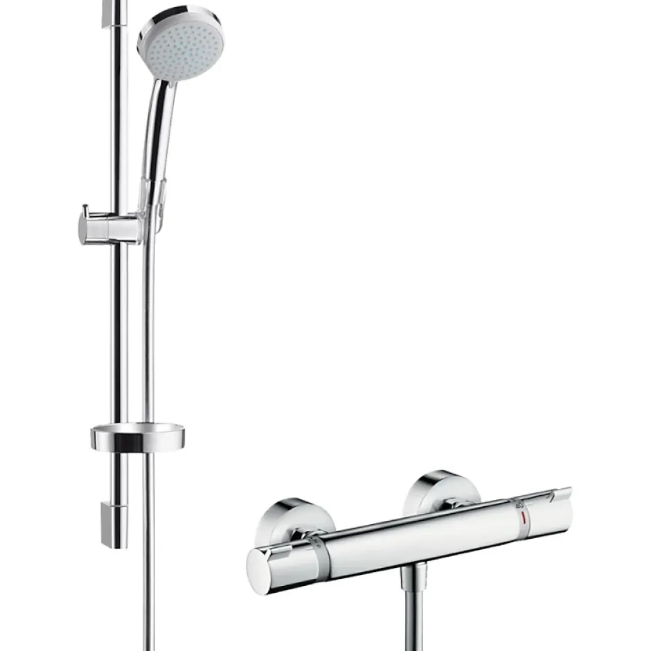 Hansgrohe Ensemble douche Croma 100 + mitigeur thermostatique Ecostat Comfort + Barre de douche 65 cm