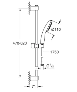 Grohe Ensemble douchette 1 jet + flexible + barre chrome, Vitalio Start