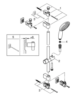 Grohe Ensemble douchette 1 jet + flexible + barre chrome, Vitalio Start
