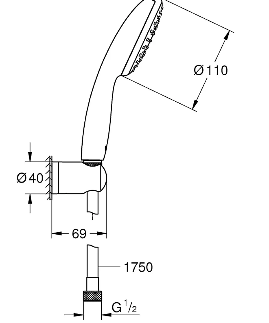 Grohe Ensemble douchette 1 jet + support + flexible chrome, Vitalio Start 100