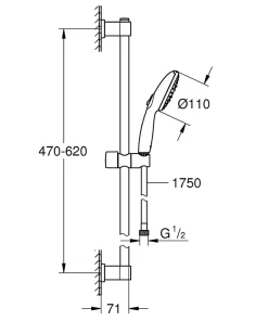 Grohe Ensemble douchette 3 jets + flexible + barre chrome, Vitalio Start 100