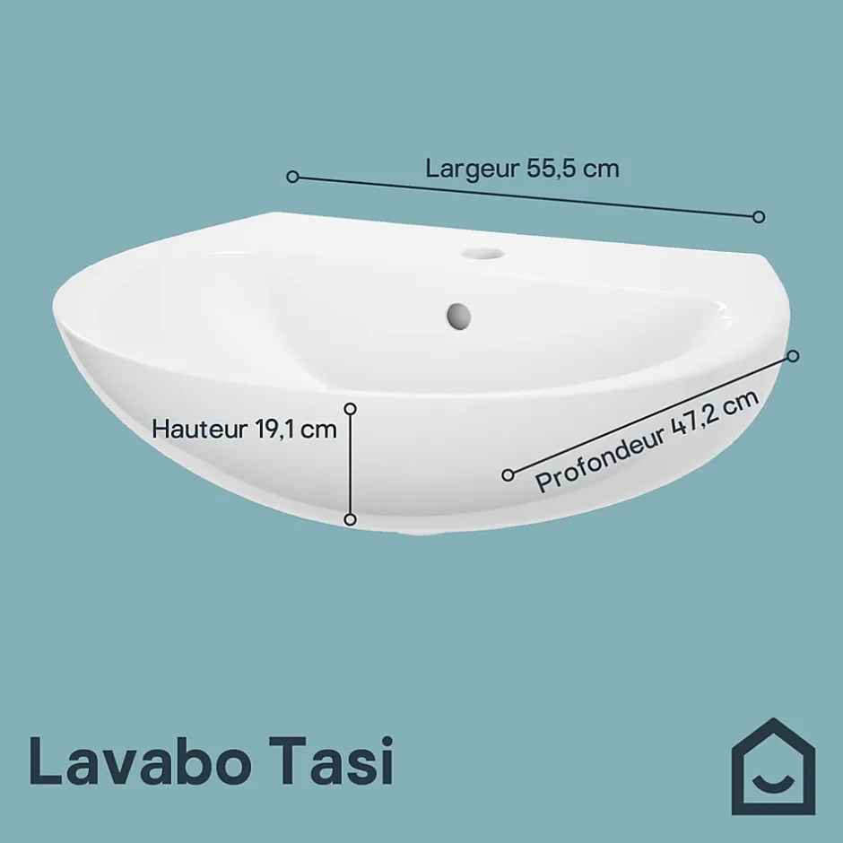 GoodHome Ensemble lavabo et colonne en céramique blanc Tasi* Lavabo