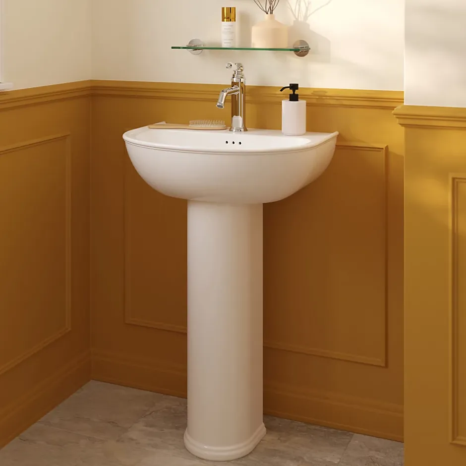 GoodHome Ensemble lavabo et colonne en céramique blanc Endell* Lavabo