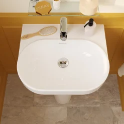 GoodHome Ensemble lavabo et colonne en céramique blanc Cavally* Lavabo