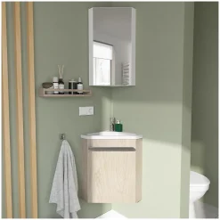 Mob-In Ensemble lave-mains angle suspendu SKINO avec robinet et armoire d'angle