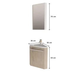 Mob-In Ensemble lave-mains angle suspendu SKINO avec robinet et armoire d'angle