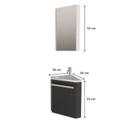 Mob-In Ensemble lave-mains angle suspendu SKINO avec robinet et armoire d'angle