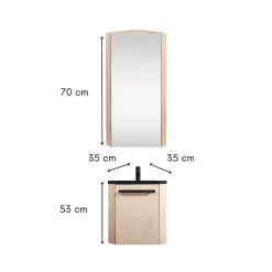 Mob-In Ensemble lave-mains d'angle SKINO suspendu avec armoire miroir