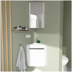 Mob-In Ensemble lave-mains d'angle SKINO + vasque + armoire de toilette* Lave-Mains