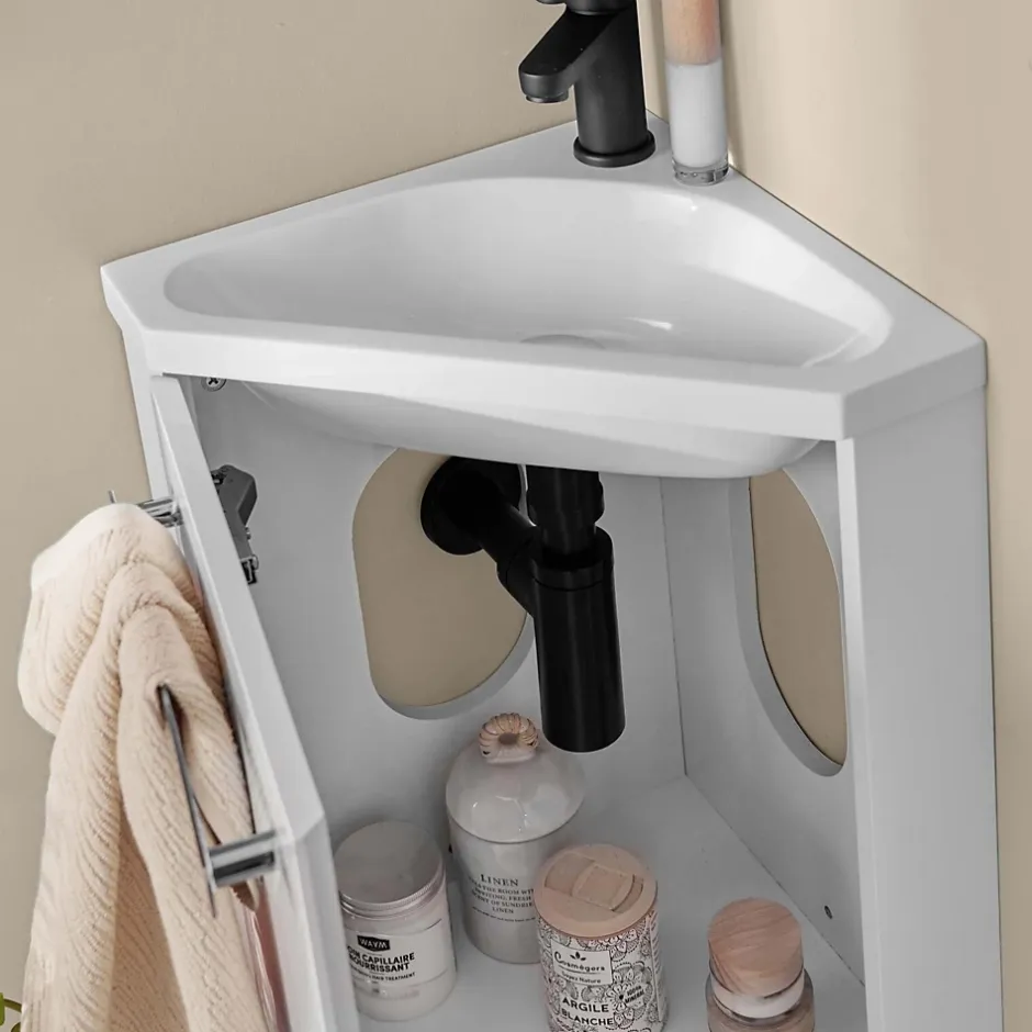 Mob-In Ensemble lave-mains d'angle suspendu SKINO avec robinet noir