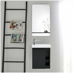 Mob-In Ensemble lave-mains HAMPTON avec rangement latéral et miroir tablette