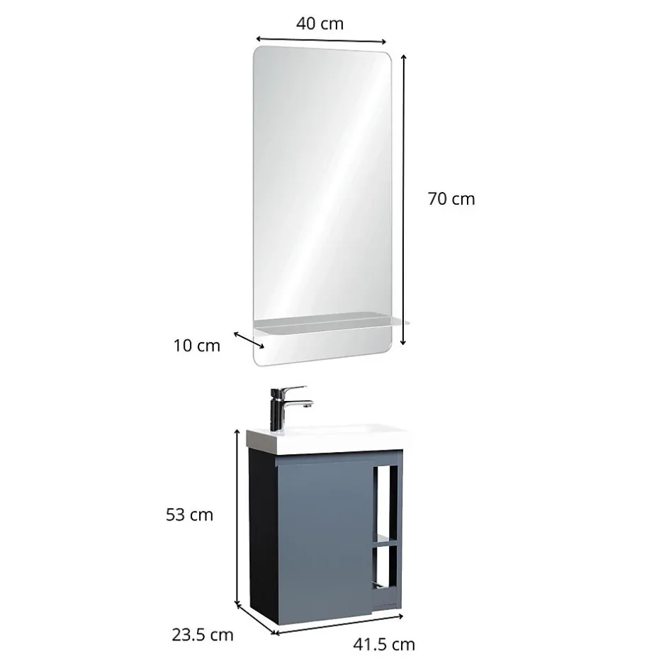 Mob-In Ensemble lave-mains HAMPTON avec rangement latéral et miroir tablette