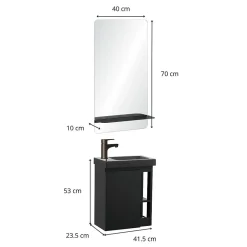 Mob-In Ensemble lave-mains HAMPTON avec robinet noir et miroir tablette* Lave-Mains