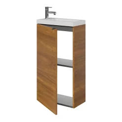 GoodHome Ensemble lave-mains l.45 cm meuble à poser Imandra décor noyer + plan vasque résine blanc* Lave-Mains|Meuble De Salle De Bains Faible Profondeur