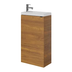 GoodHome Ensemble lave-mains l.45 cm meuble à poser Imandra décor noyer + plan vasque résine blanc* Lave-Mains|Meuble De Salle De Bains Faible Profondeur